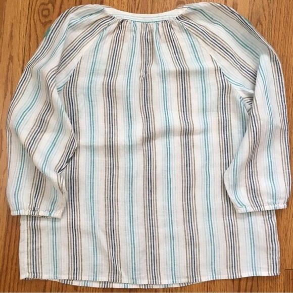 J. Jill 100% linen embroidered floral V-neck Long Sleeve Striped Blouse - Picture 15 of 16